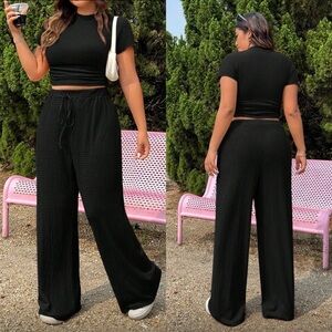 SHEINCurve Black Wide-Leg 2 piece Pant Set